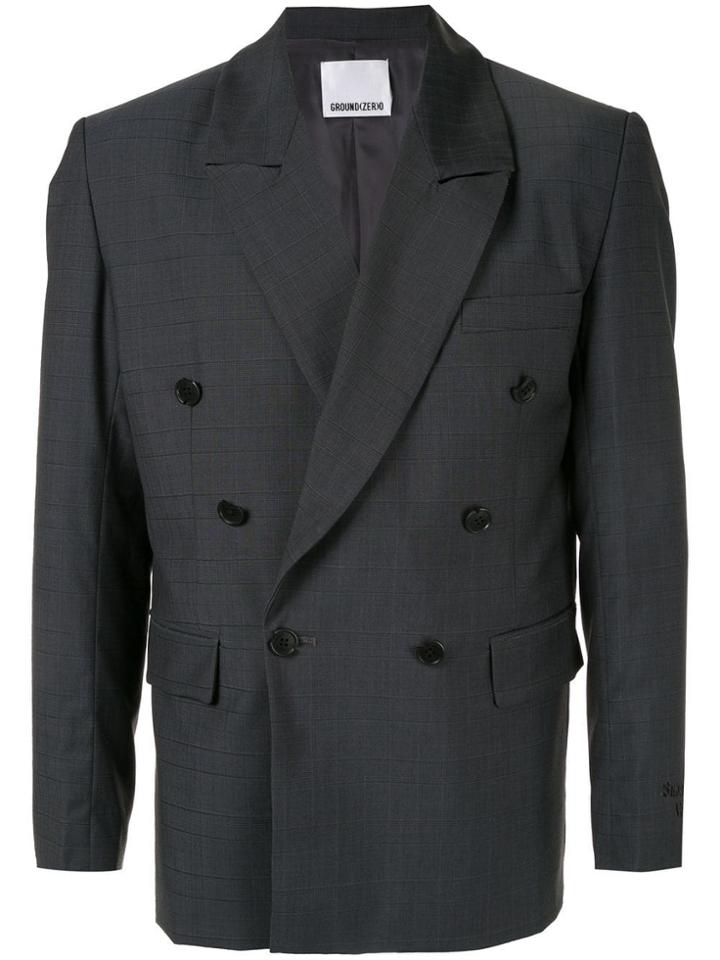 Ground Zero Checked Double-breasted Blazer - Grey