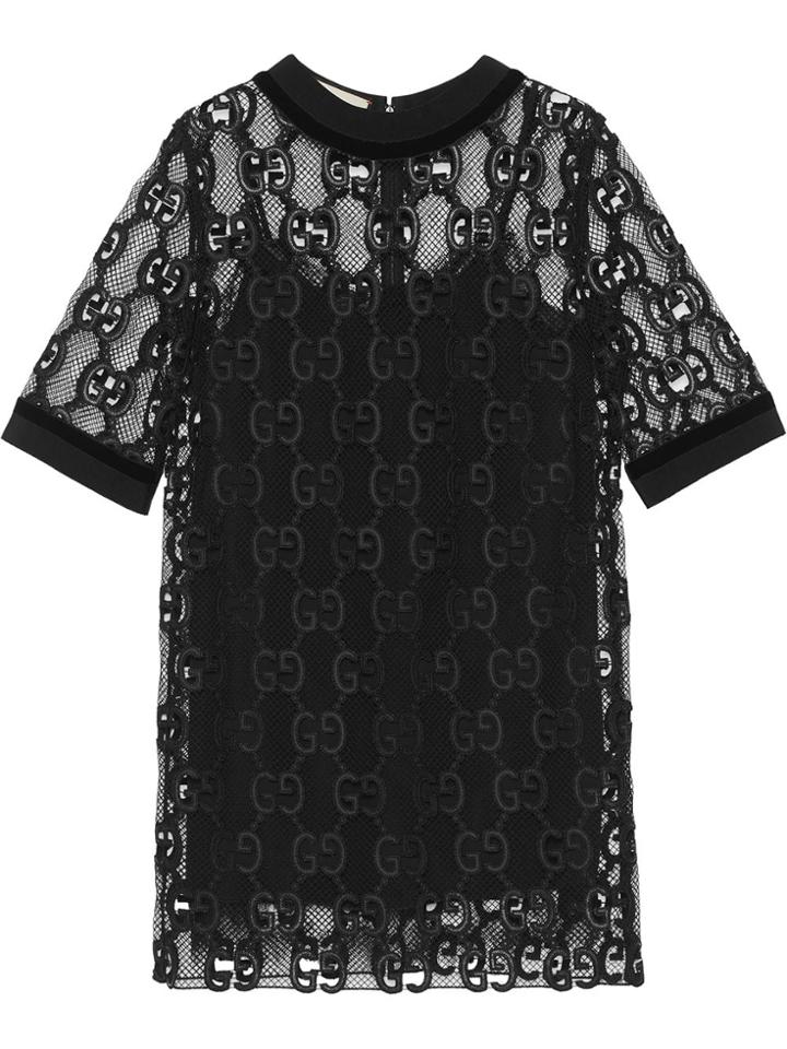 Gucci Gg Leather Macramé Dress - Black