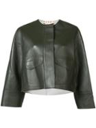 Marni - Collarless Cropped Jacket - Women - Lamb Skin - 36, Green, Lamb Skin