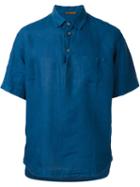 Barena Shortsleeved Shirt, Men's, Size: 54, Blue, Linen/flax