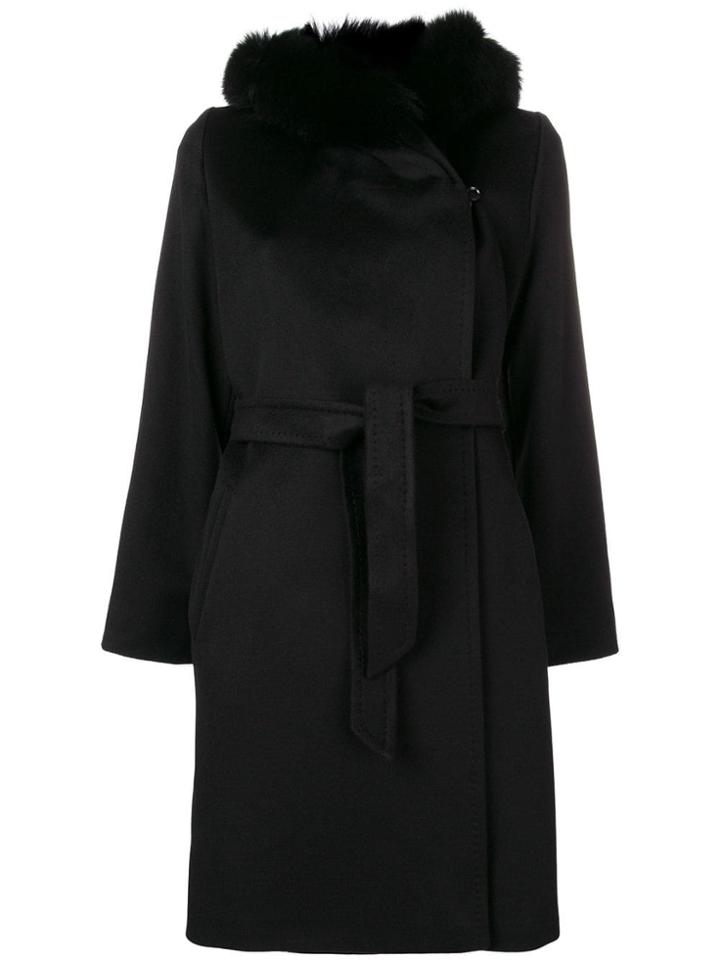 Max Mara Studio Hooded Belted Midi Coat - Black