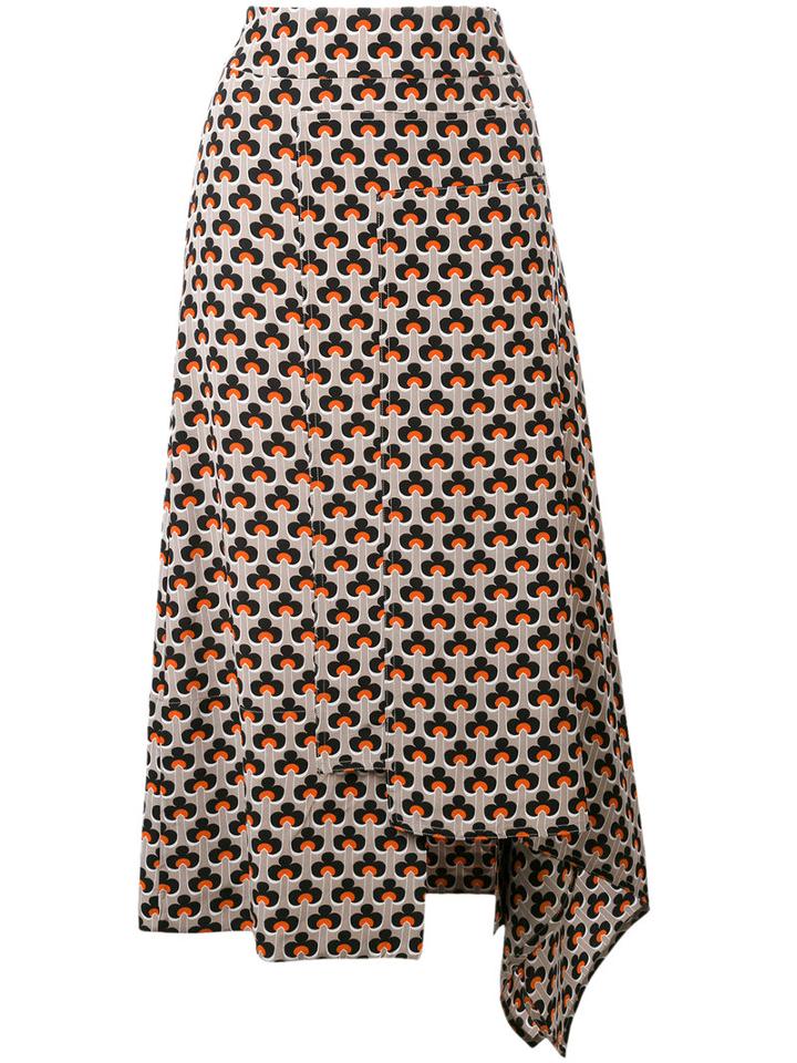 Marni - Portrait Print Asymmetric Skirt - Women - Silk - 44, Grey, Silk