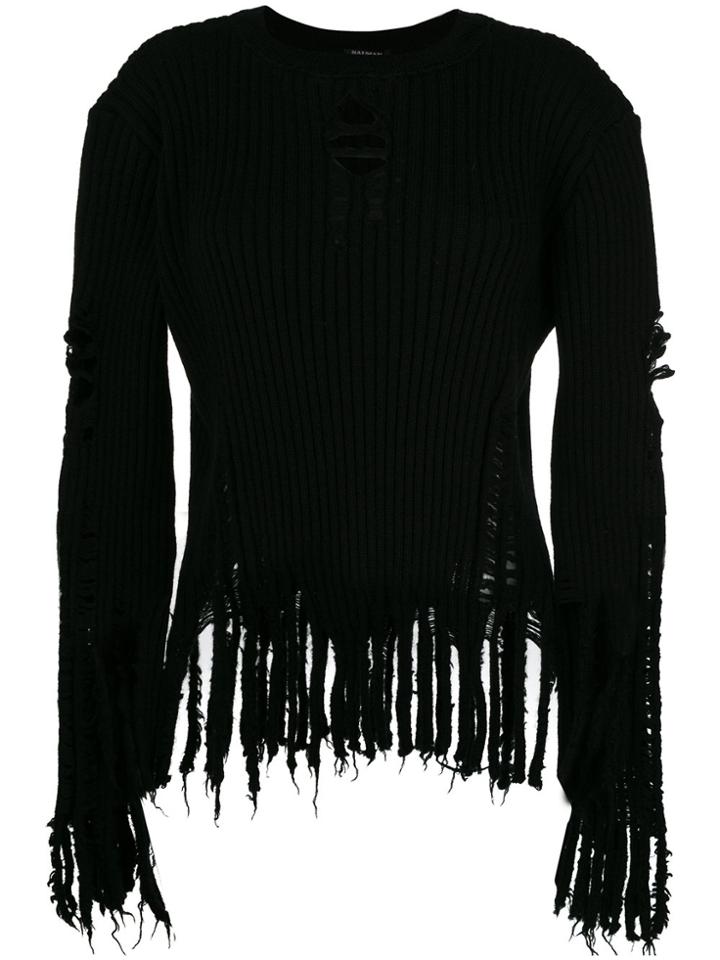 Balmain Destroyed Fringe Jumper - Black