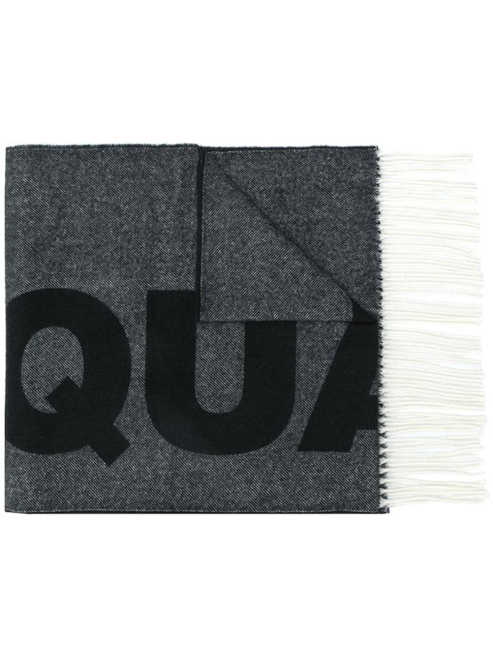 Dsquared2 Fringed Intarsia Logo Scarf - Black