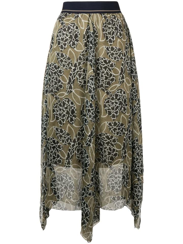 Luisa Cerano Flower Print Asymmetric Skirt - Green