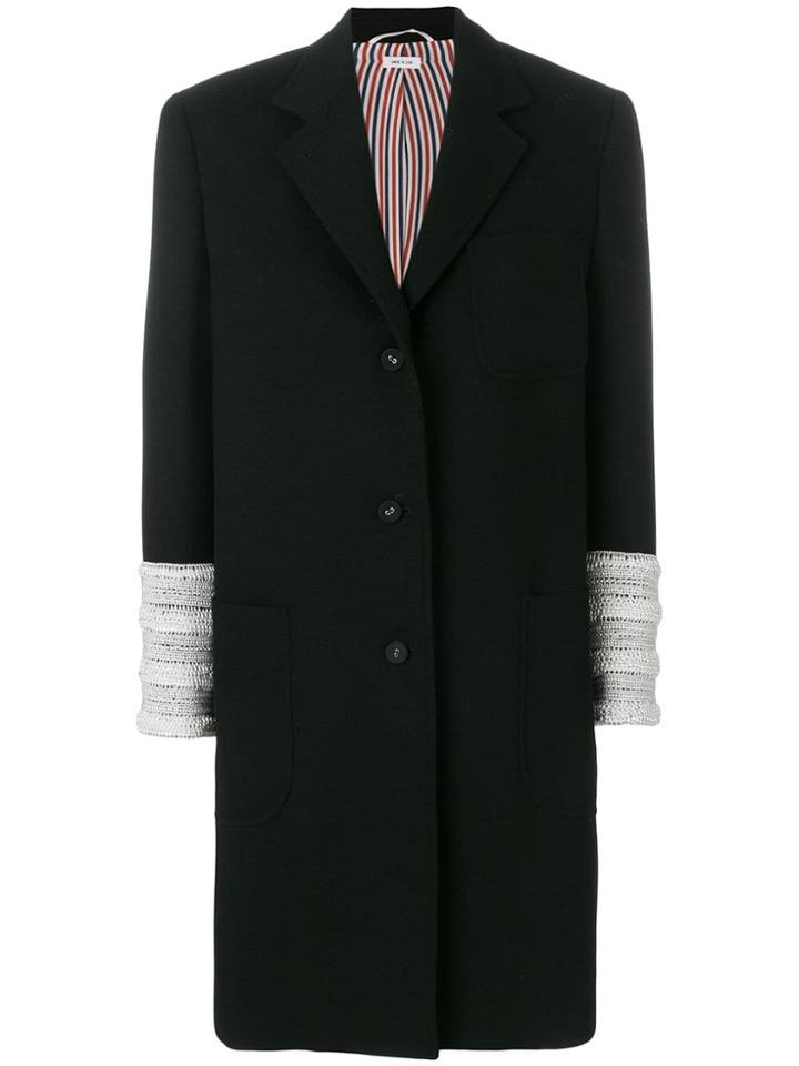 Thom Browne Pearl Embroidered Crepe Sack Overcoat - Black