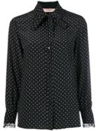 Twin-set Heart Print Pussy Bow Shirt - Black