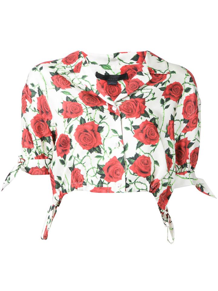 Alexander Wang Cropped Rose Print Blouse, Women's, Size: Medium, White, Silk