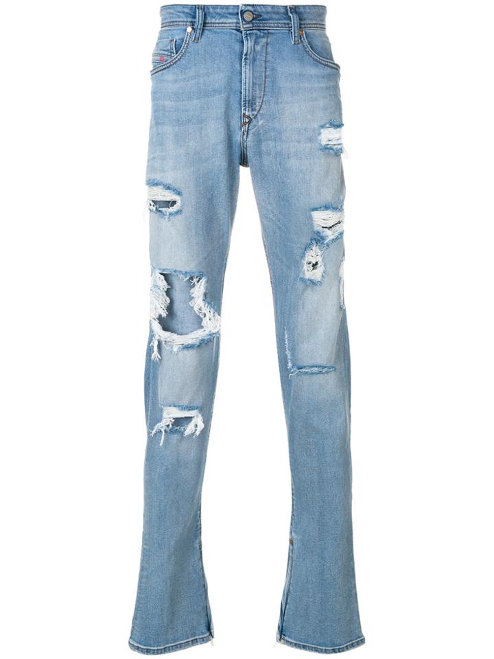 Diesel Deep Zip Distressed Jeans - Blue