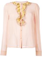 Red Valentino Ruffled Neck Sheer Blouse, Women's, Size: 42, Yellow/orange, Polyester/silk/spandex/elastane