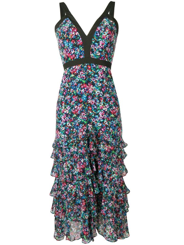 Saloni Watercolour-effect Floral-print Dress - Black