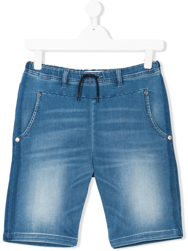 John Galliano Kids Teen Washed Denim Shorts - Blue