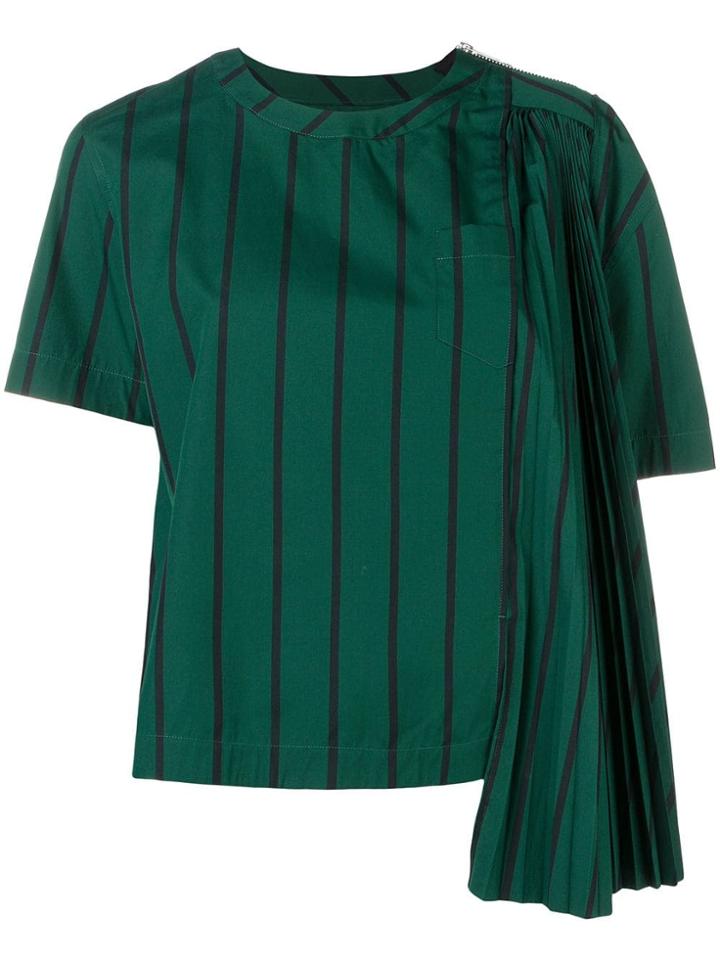 Sacai Pleated Details Striped Top - Black
