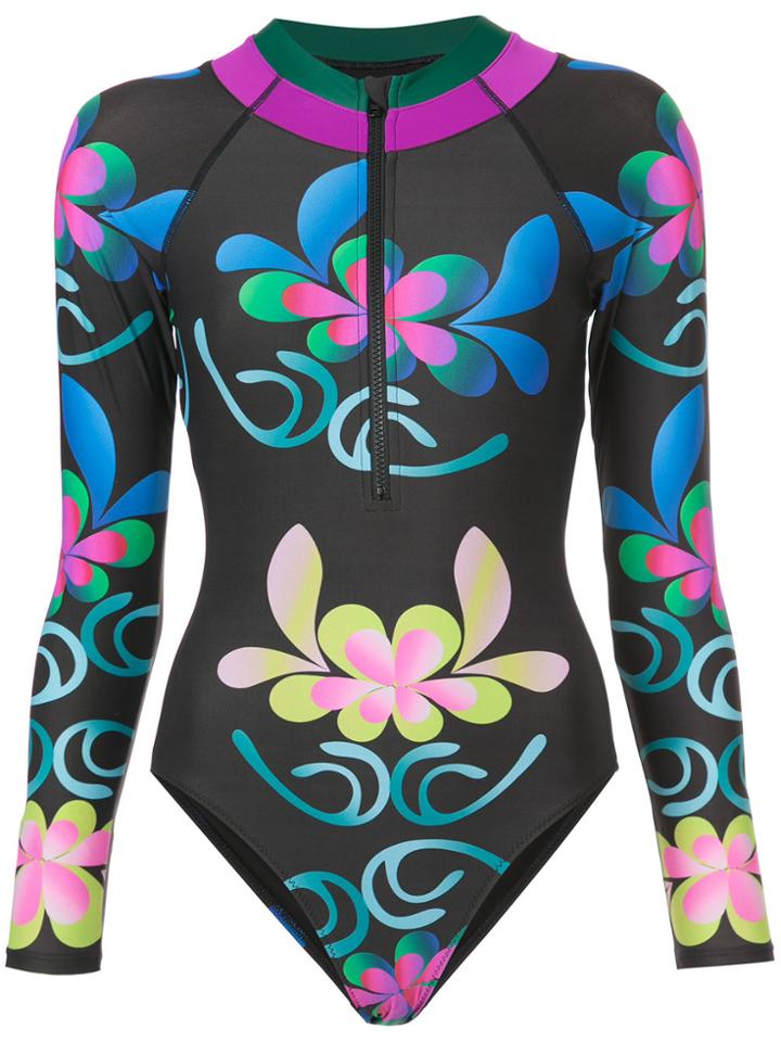 Cynthia Rowley Floral Surf Suit - Black