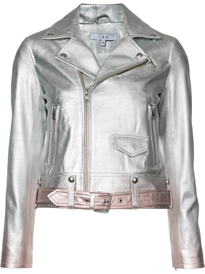Iro - Ombré Biker Jacket - Women - Lamb Skin/rayon - 38, Women's, Grey, Lamb Skin/rayon