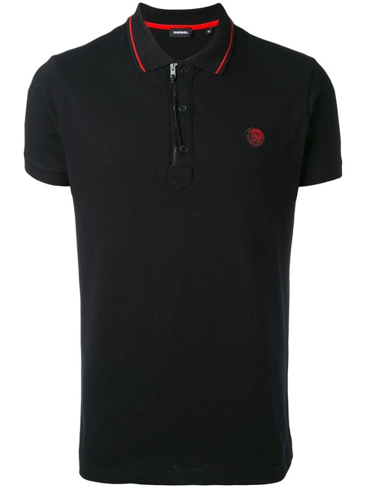 Diesel Zipped Neck Polo Shirt - Black