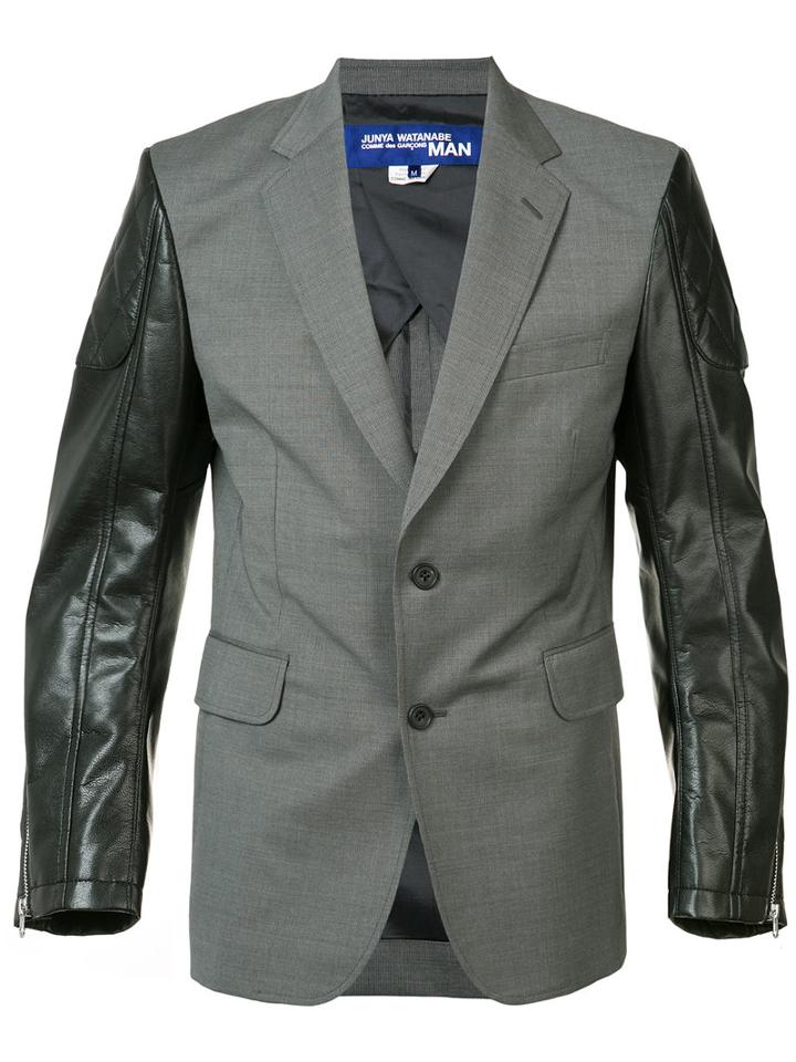 Junya Watanabe Comme Des Garçons Man Contrast Sleeves Blazer, Men's, Size: Medium, Grey, Cupro/wool/artificial Leather