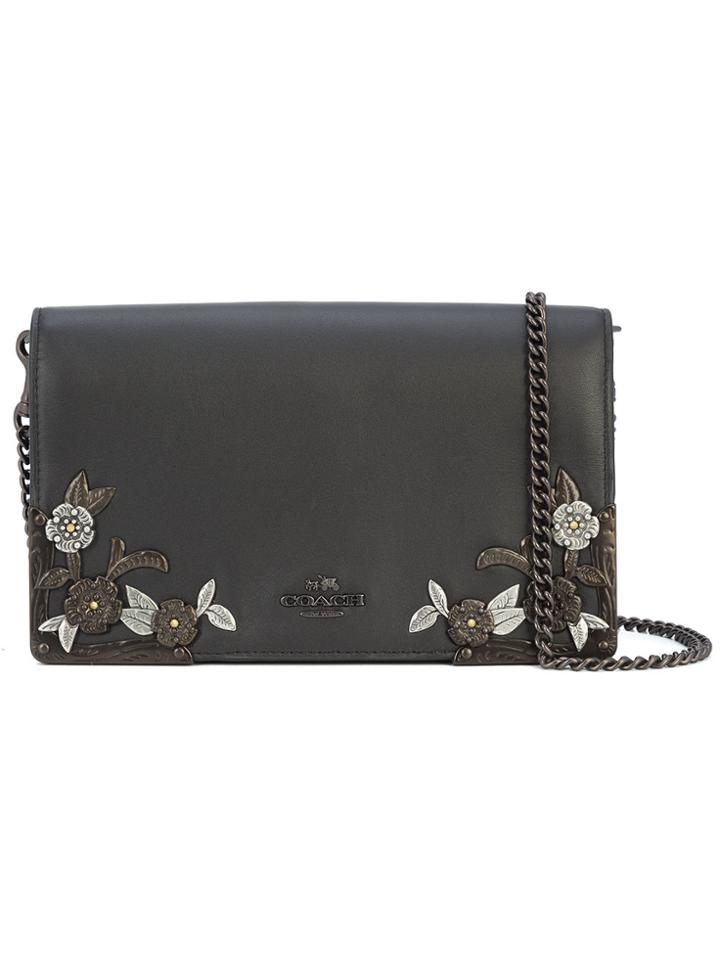 Coach Tea Rose Foldover Clutch - Black