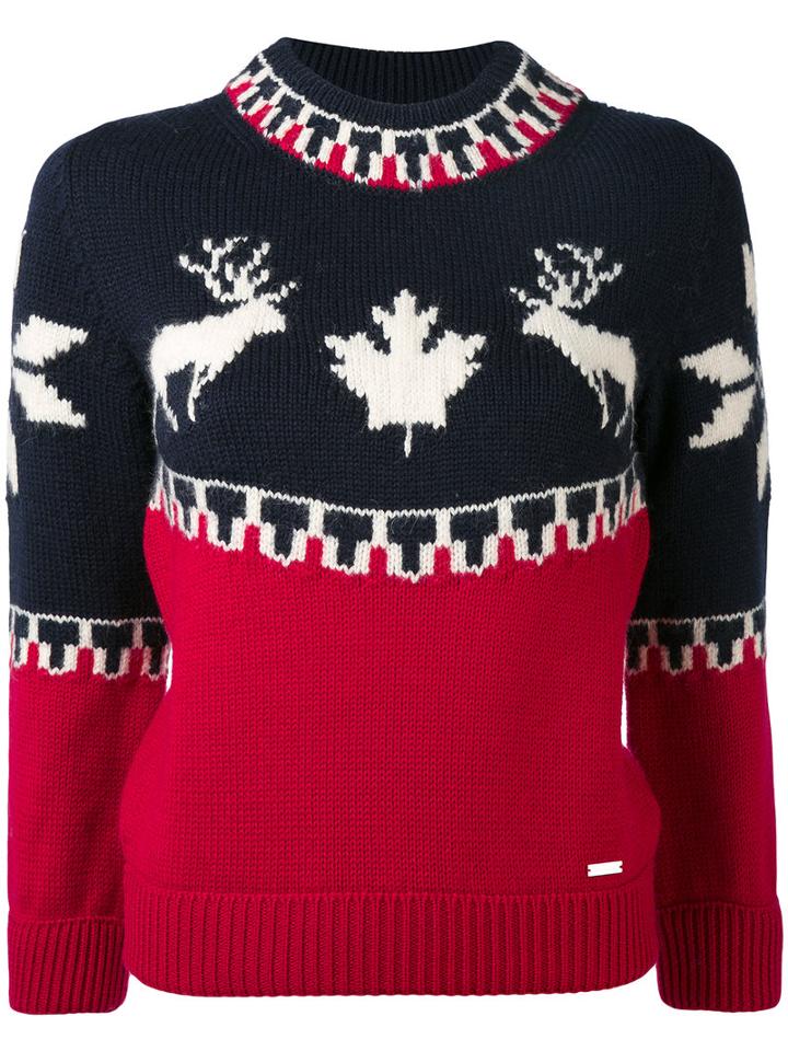 Dsquared2 - Fairisle Raindeer Intarsia Sweater - Women - Polyamide/wool/alpaca - L, Blue, Polyamide/wool/alpaca