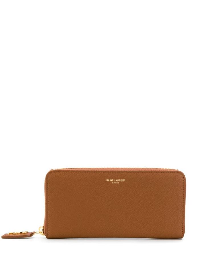 Saint Laurent Logo Print Zip-around Wallet - Brown