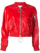 Off-white Cropped Bomber Jacket, Women's, Size: Xxs, Red, Lamb Skin/viscose