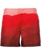 Orlebar Brown Ocean Wave Print Swim Shorts, Men's, Size: 34, Red, Polyester