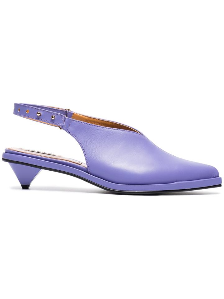 Reike Nen Purple Leather 40 Ribbon Slingback Pumps - Pink & Purple