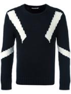 Neil Barrett Geometric Instarsia Knit Jumper, Men's, Size: Medium, Black, Wool