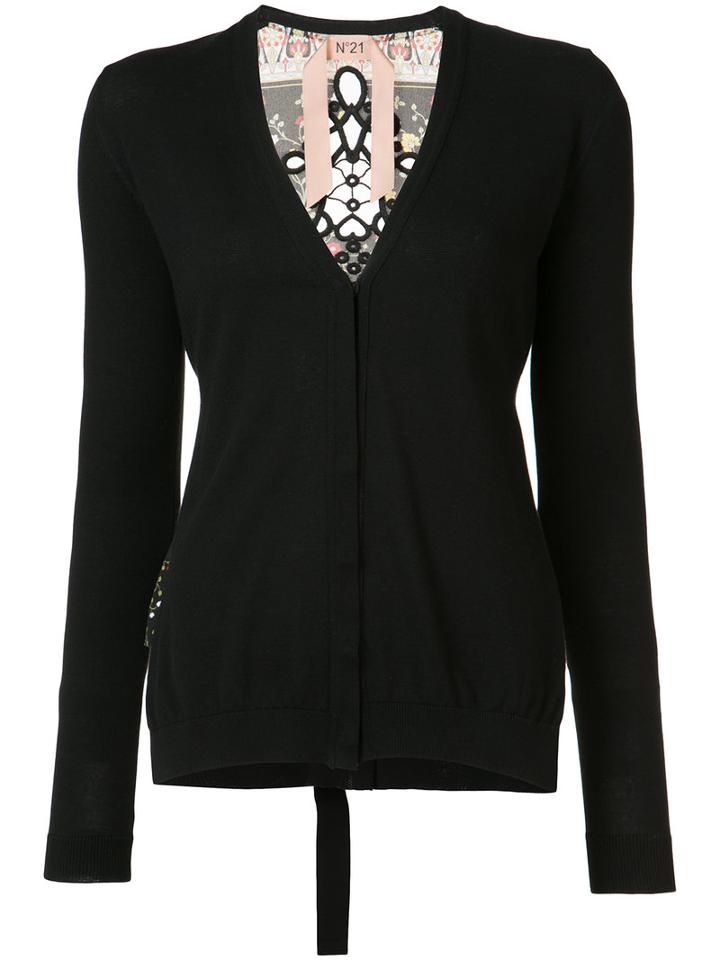No21 - V-neck Cardigan - Women - Silk/cotton - 38, Black, Silk/cotton