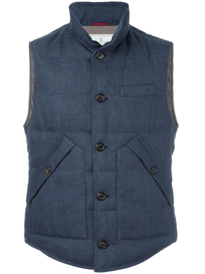 Brunello Cucinelli Padded Gilet, Men's, Size: Xl, Blue, Nylon/linen/flax/wool/feather Down