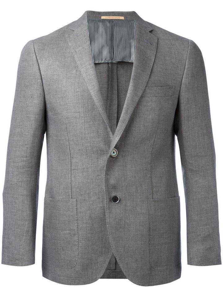 Corneliani Two Button Blazer, Men's, Size: 54, Grey, Linen/flax/cupro/viscose