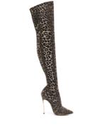 Casadei Leopard Print Boots - Brown