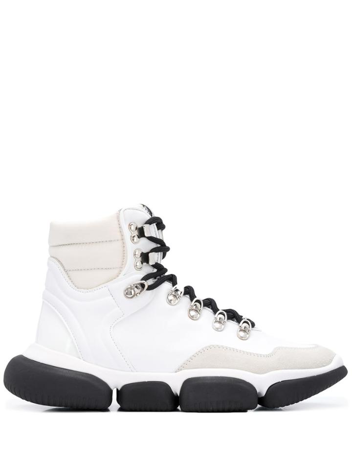 Moncler Leather Sneaker Boots - White