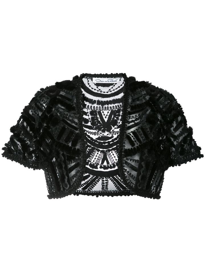Oscar De La Renta - Embroidered Bolero - Women - Silk/mink Fur/nylon/lamb Fur - L, Black, Silk/mink Fur/nylon/lamb Fur
