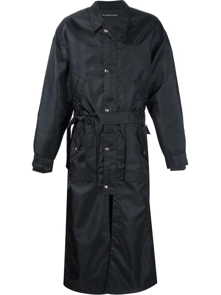 Y / Project Long Trench Coat, Men's, Size: Large, Black, Polyamide
