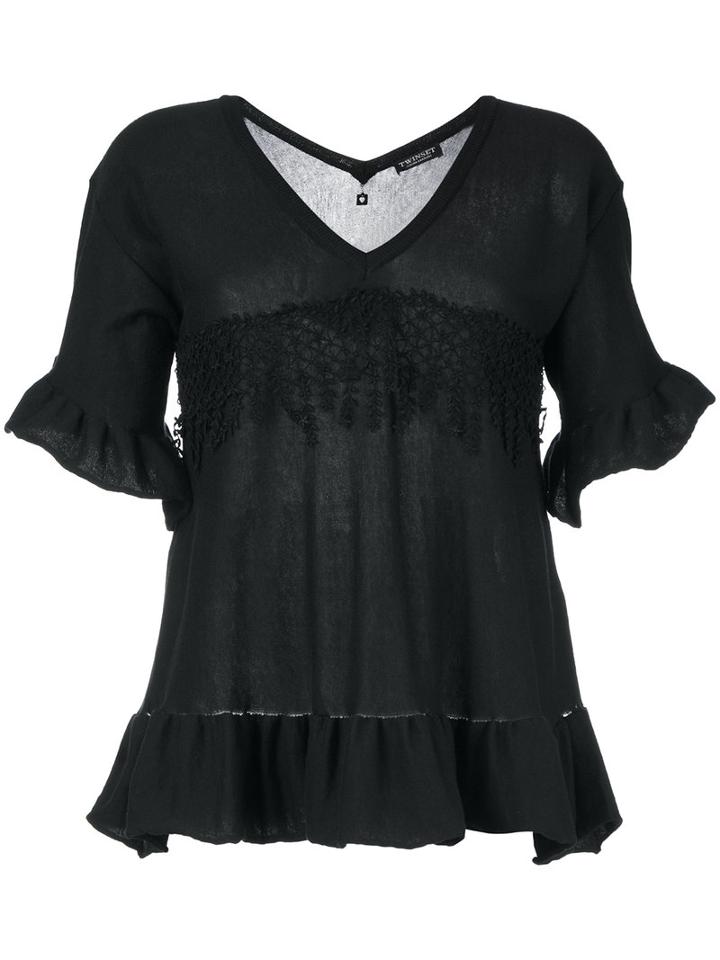 Twin-set - Shortsleeved Flared Sweater - Women - Cotton - S, Black, Cotton