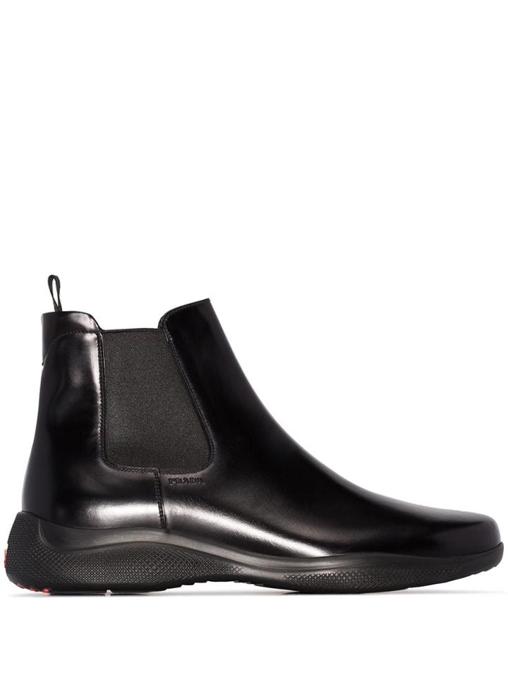 Prada Logo Embossed Chelsea Boots - Black