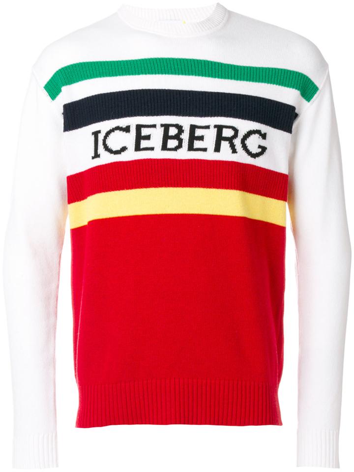 Iceberg Striped Logo Patch Sweater - Red