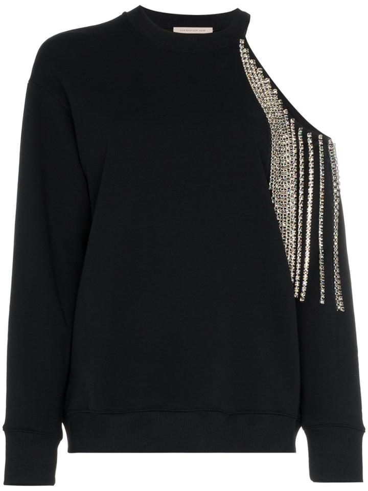 Christopher Kane Diamante Fringed Cold-shoulder Cotton Sweatshirt -