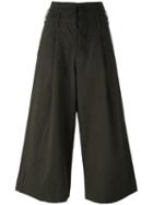 Uma Wang Wide Leg Cropped Pants, Women's, Size: Medium, Green, Cotton/virgin Wool/ramie/spandex/elastane