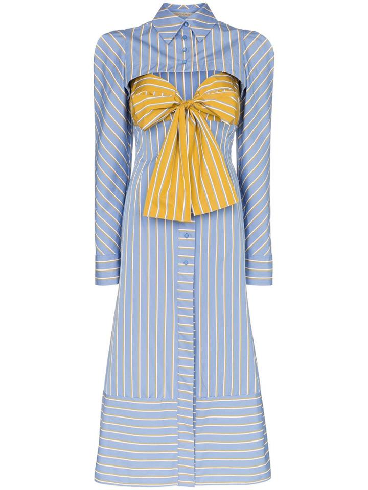 Silvia Tcherassi Silene Pinstripe Chest Insert Midi Shirt Dress - Blue