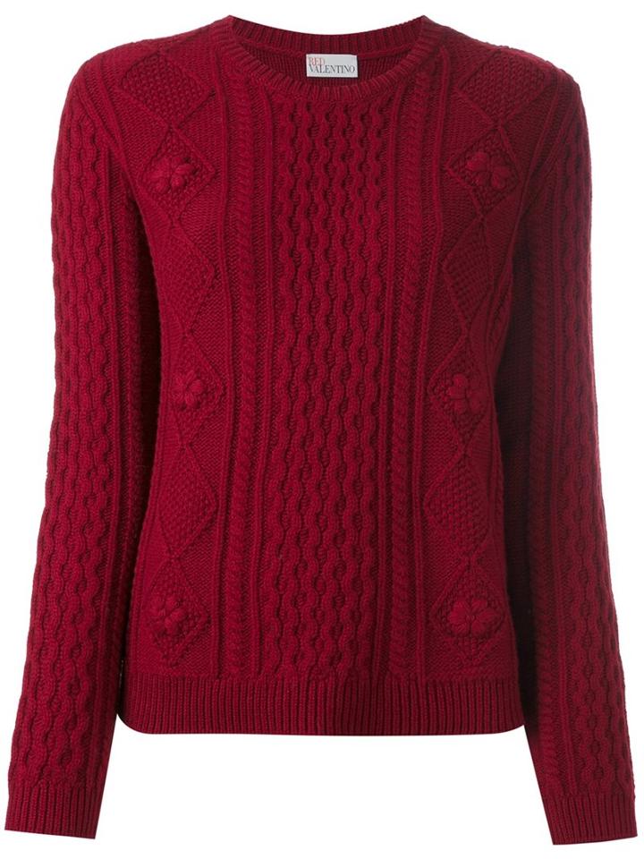 Red Valentino Cable Knit Sweater, Women's, Size: Medium, Virgin Wool