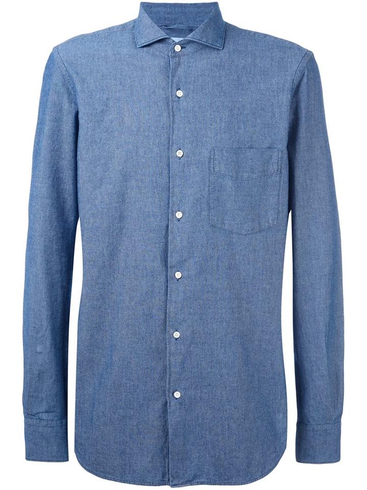 Aspesi Chambray Shirt, Men's, Size: 43, Blue, Cotton