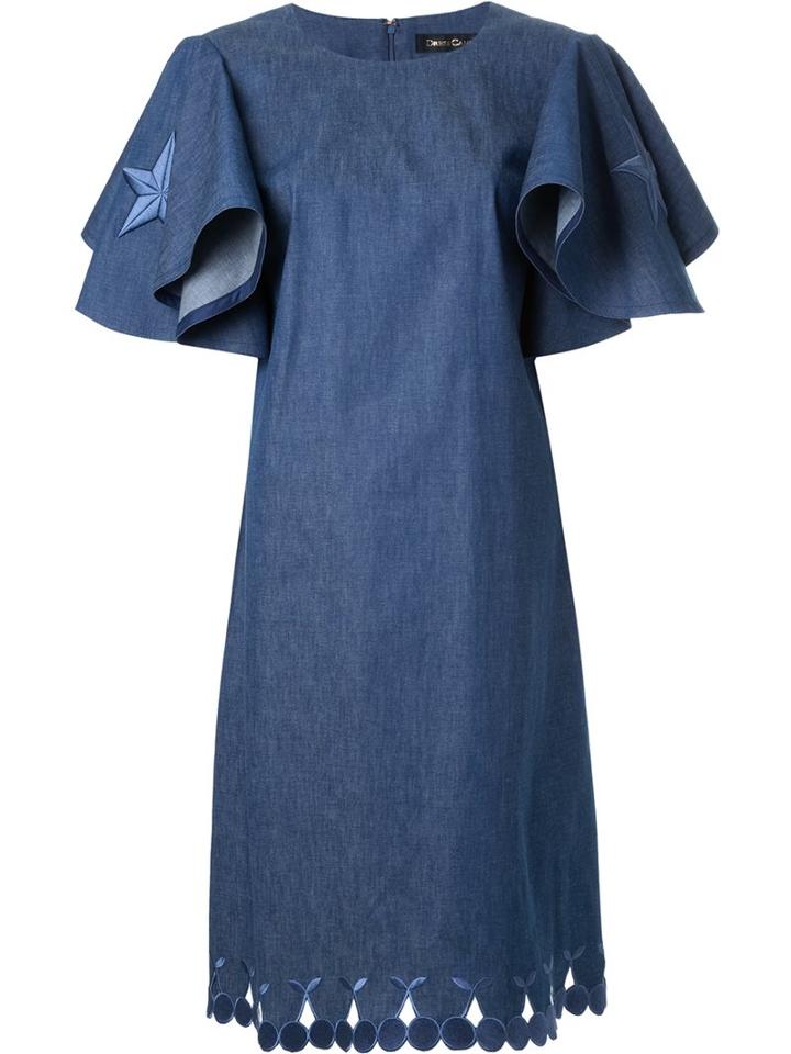 Dresscamp Embroidered Star Ruffled Denim Dress, Women's, Size: 36, Blue, Cotton/polyurethane