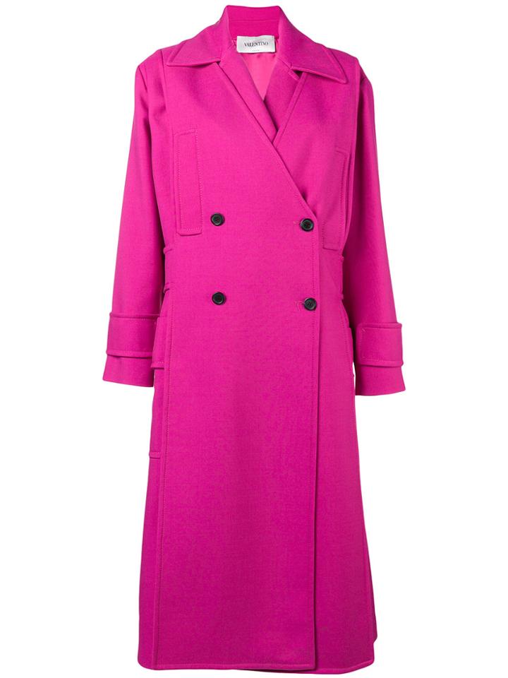 Valentino Double Breasted Tricotine Coat - Pink & Purple