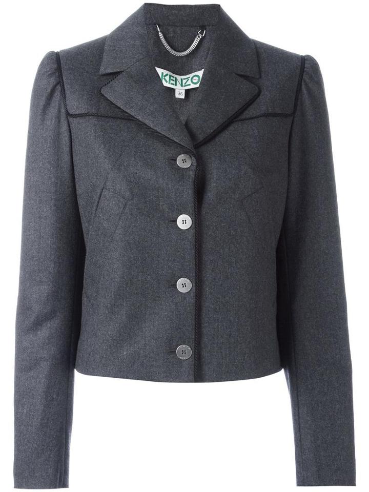 Kenzo Rope Trim Blazer, Women's, Size: 40, Grey, Cotton/acetate/wool