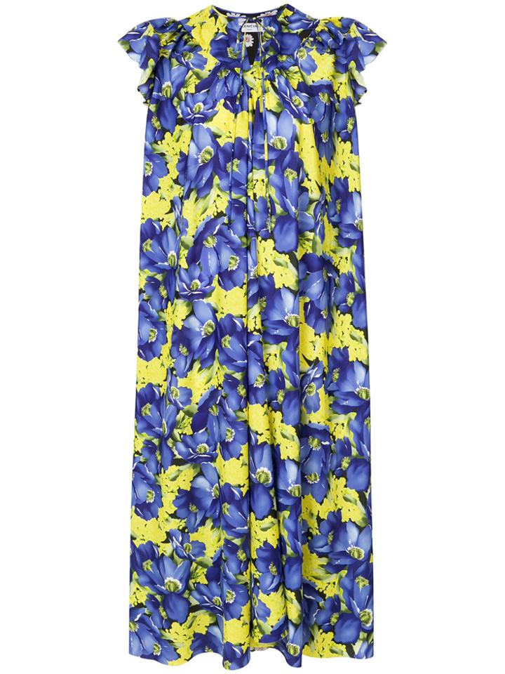 Balenciaga Floral Print Dress - Blue
