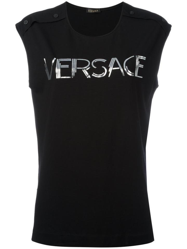 Versace Logo Tank Top, Women's, Size: 38, Black, Spandex/elastane/viscose
