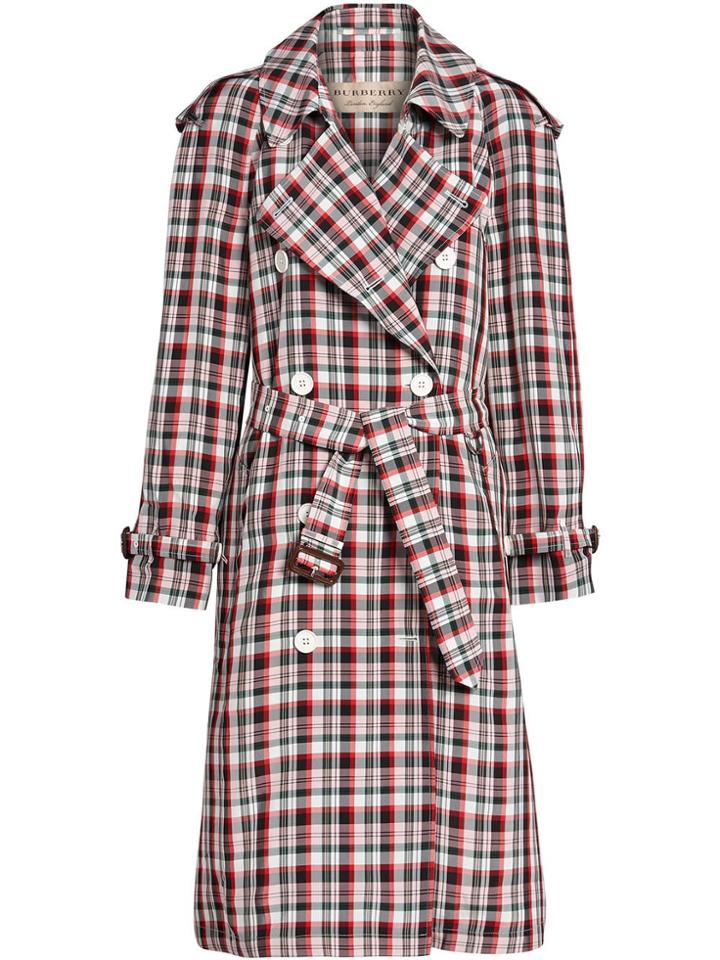 Burberry Relaxed Fit Check Trench Coat - Red