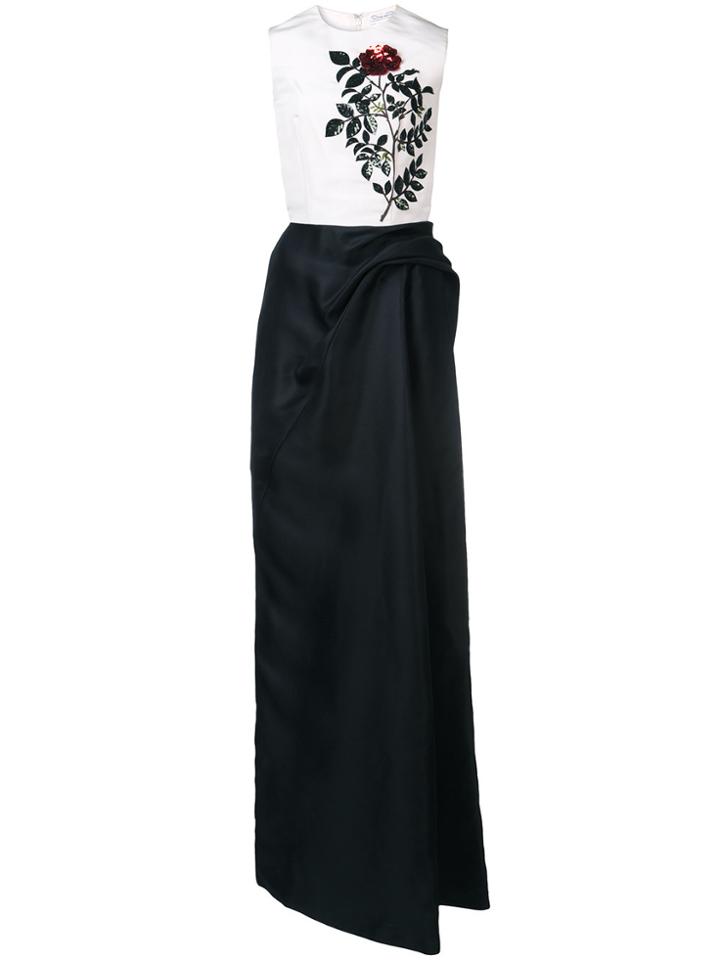 Oscar De La Renta Rose Sequin Embroidered Draped Gown - White